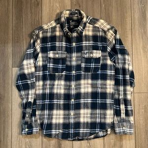 Men’s Blue/White Plaid Flannel Button-Down from AE. Size Medium